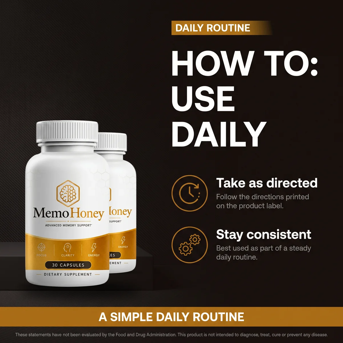 MemoHoney listing scene: how to use daily, take as directed