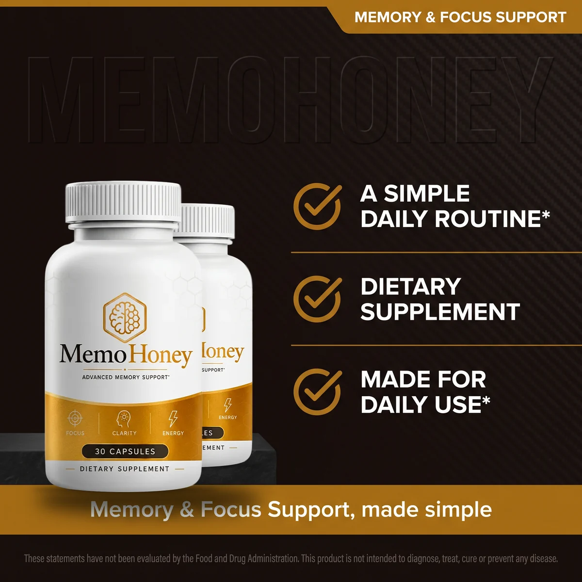 MemoHoney listing scene: a simple daily routine, one capsule a morning
